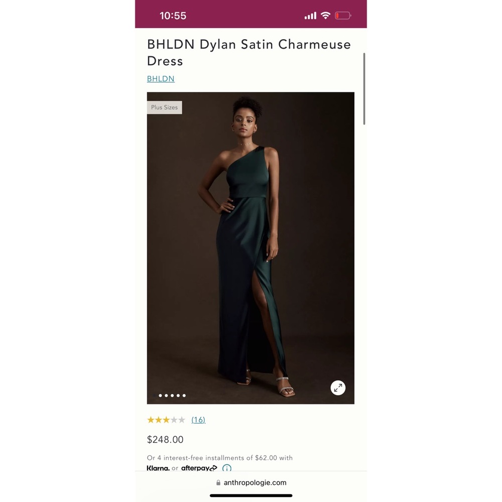 Anthropologie BHLDN Dylan Satin Charmeuse Dress Dark Emerald Size 8- Worn once